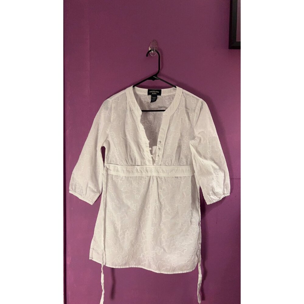 Canyon River 1987 Blues White Embroidered Blouse Top Womens Size M 3/4 Sleeve Tu